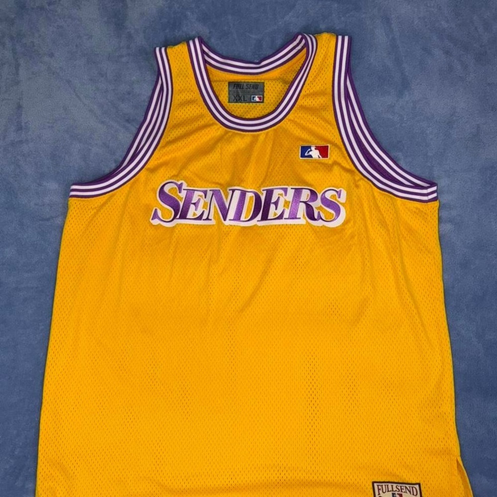 Full Send Classics yellow‎ and purple basketball jersey men size 2xl